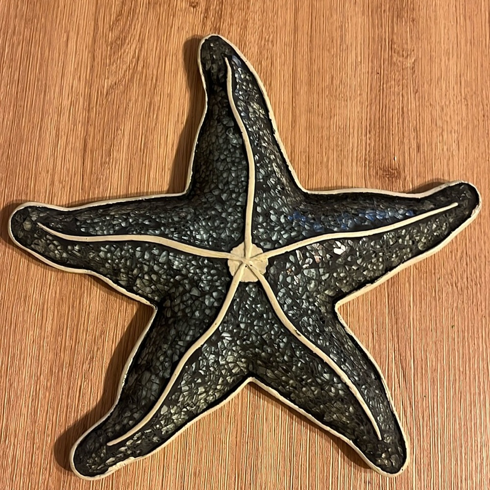 Large Starfish Tropical Wall or Table Decor Mosaic Crackle Glass Blue 10.75”